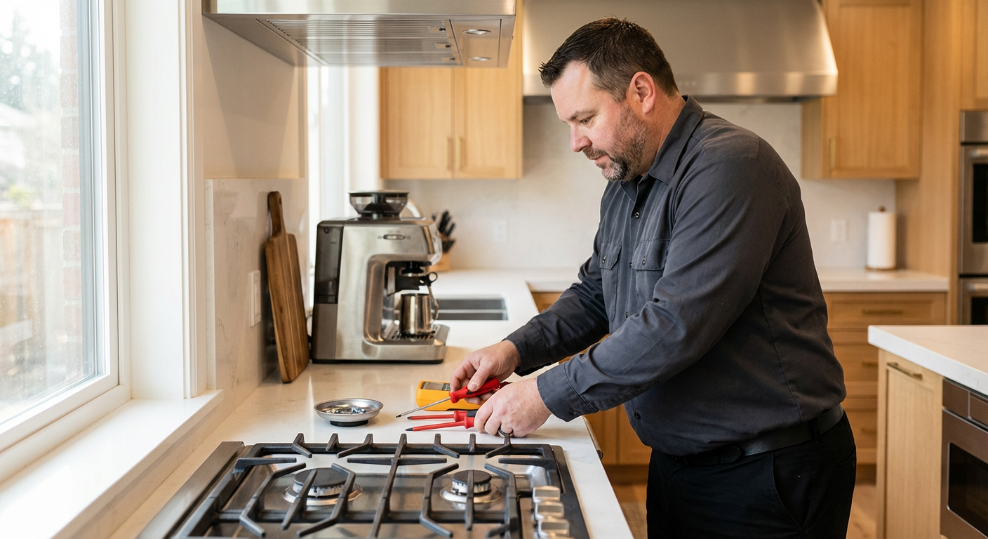 Professional technician repairing a modern dryer