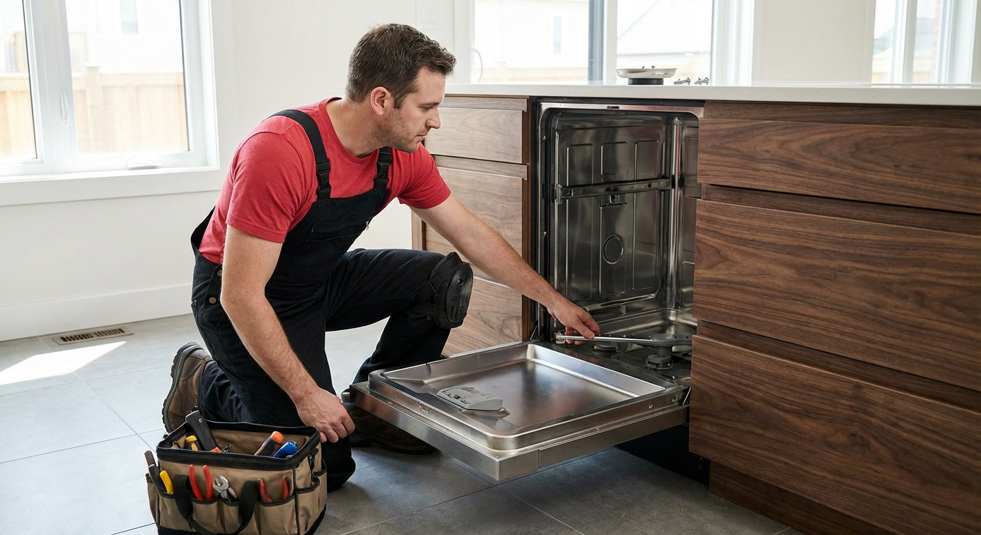 Professional technician repairing a modern dryer